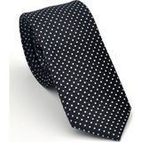 Gaffy Cravatte Beyaz Nokta Desenli Siyah Dokuma Kumaş Mendilli Slim Fit Kravat // SDK-2510-1