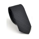 Gaffy Cravatte Beyaz Noktalı Puantiye Desenli Siyah Dokuma Kumaş Mendilli Slim Fit Kravat // SDK230913