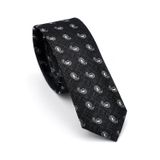 Gaffy Cravatte Beyaz Şal Desenli Siyah Dokuma Kumaş Mendilli Slim Fit Kravat // SDK-240809