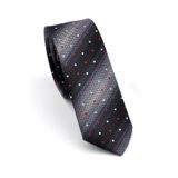 Gaffy Cravatte Gri Füme ve Siyah Verev Desenli Dokuma Kumaş Mendilli Slim Fit Kravat // SDK-240803
