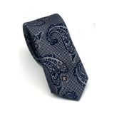 Gaffy Cravatte Gri Şal Desenli Lacivert Dokuma Kumaş Mendilli Slim Fit Kravat // SDK-2606-3