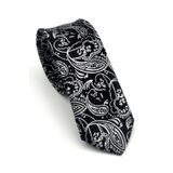 Gaffy Cravatte Gri Şal Desenli Siyah Dokuma Kumaş Mendilli Slim Fit Kravat // SDK-2607-1