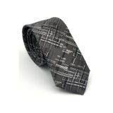 Gaffy Cravatte Siyah Beyaz Kırcıl Desenli Gri Dokuma Kumaş Mendilli Slim Fit Kravat // SDK-2611-3