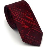 Gaffy Cravatte Siyah Kırmızı Kırcıl Desenli Bordo Dokuma Kumaş Mendilli Slim Fit Kravat // SDK-2611-4