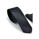 Gaffy Gri Siyah Ekose Desenli Dokuma Kumaş Mendilli Slim Fit Kravat