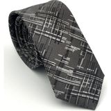 Gaffy Siyah Beyaz Kırcıl Desenli Gri Dokuma Kumaş Mendilli Slim Fit Kravat // SDK-2611-3 - Standart