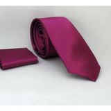Gaffy SS-06 Mürdüm Slim Fit Düz Renk Mendilli Saten Kravat