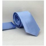 Gaffy SS-27 Açık Mavi Slim Fit Düz Renk Mendilli Saten Kravat