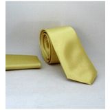 Gaffy SS-36 Açık Gold Slim Fit Düz Renk Mendilli Saten Kravat