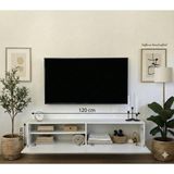 GAFhaus Modern Duvara Monte Asma Tv Ünitesi 120 cm - 2 Kapaklı Beyaz Konsol (120X30 Cm)