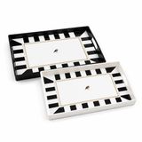 Gaga 2'li Servis Tepsisi Seti - 38 x 28 x 3,5 cm Büyük Boy Sunum Tepsisi - Siyah Beyaz Çizgili Desen - Kulplu Plastik Kahvaltı Çay Kahve İkram Seti - Mutfak Salon Balkon ve Davet Kullanımı