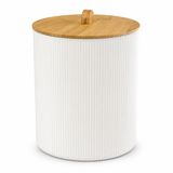 Gaga Bambu Kapaklı Çöp Kovası 7 Litre - 20 x 23 cm Kompakt Banyo Çöp Kutusu - Mutfak Ofis ve Tuvalet İçin Modern Şık Tasarım - Kolay Temizlenen Beyaz Plastik Gövde - Yer Kaplamayan Dekoratif Model