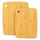 GAGA Bambu Kesme Tahtası 2’li Set - Doğal Ahşap Kesme ve Sunum Tahtası - Büyük Küçük Boy - Bıçak Dostu Yüzey - Askı Delikli Ergonomik Mutfak Doğrama Tahtası - Sebze Meyve Ekmek Et için