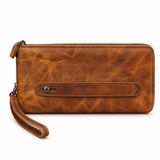 Gaga Hakiki Deri El Çantası - Dana Derisi Unisex El Portföyü - Telefon Bölmeli 2 Büyük Bölmeli Fermuarlı İç Cepli Tutma Bantlı Organizer - 24 x 12 cm - Fındık