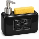 Gaga Seramik Süngerlikli Sıvı Sabunluk 500 ml - Pompalı Deterjanlık - Entegre Sünger Hazneli Mutfak ve Banyo Dispenseri - 18,5 x 7,5 x 10,5 cm Dekoratif Tezgah Üstü Düzenleyici(SİYAH)