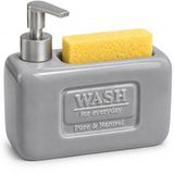 Gaga Seramik Süngerlikli Sıvı Sabunluk 500 ml - Pompalı Deterjanlık - Entegre Sünger Hazneli Mutfak ve Banyo Dispenseri - 18,5 x 7,5 x 10,5 cm Modern Tezgah Üstü Düzenleyici(GRİ)