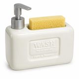 Gaga Seramik Süngerlikli Sıvı Sabunluk 500 ml - Pompalı Deterjanlık - Entegre Sünger Hazneli Mutfak ve Banyo Dispenseri - 18,5 x 7,5 x 10,5 cm Şık Tezgah Üstü Düzenleyici(KREM)