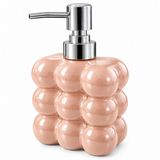 Gaga Sıvı Sabunluk - Bubble Cam Sabun Dispenseri - 300 ml Banyo ve Mutfak Tezgah Üstü Dekoratif Pompalı Şişe - Yeniden Doldurulabilir - Bulaşık Deterjanı ve Losyonluk - Somon