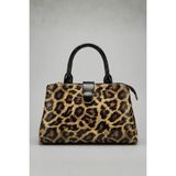 Gaia Rinaldi Kadın Leopar Desenli Rugan Omuz Çantası 3 Fermuarlı Ayarlanabilir - 37 x 24 x 15 cm