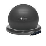 Gaiam Essentials Balance Ball & Base Kit, 65 cm Yoga Ball Sandalye, Şişme Halka Tabanlı Jimnastik Topu, Ev veya Ofis için, Hava Pompası Dahil, Gri