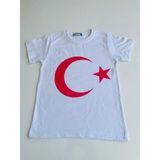 Gala Ay Yıldızlı Türk Bayraklı Tişört Unisex - Beyaz - 6 Yaş