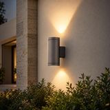 Gala Çift Yönlü Modern Duvar Apliği - 18 cm Alüminyum Gövde - IP65 Su Geçirmez Dış Mekan Bahçe Lambası - Antrasit Gri LED Cephe Aydınlatması - 3000K Gün Işığı Yukarı Aşağı Aydınlatma
