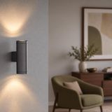 Gala Çift Yönlü Modern Duvar Apliği - 24 cm Büyük Boy Alüminyum Gövde - IP65 Su Geçirmez Dış Mekan Bahçe Lambası - Antrasit Gri LED Cephe Aydınlatması - 3000K Gün Işığı Yukarı Aşağı Aydınlatma