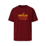 Gala Mayıslar Bizimdir Temalı Unisex Relax Fit (Bol Kalıp) Taraftar Tişörtü – Sarı Kırmızı Aslan Desenli(012,Bordo,XL)