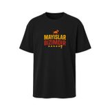 Gala Mayıslar Bizimdir Temalı Unisex Relax Fit (Bol Kalıp) Taraftar Tişörtü – Sarı Kırmızı Aslan Desenli(012,Siyah,XL)