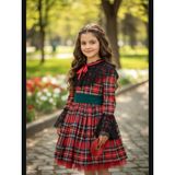 Gala Stil Gala Ekoseli Yakası Dantelli Çocuk Elbise - 6 - 7 Yaş - Kareli