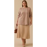 Gala-Xi Galaxi Kadın Büyük Beden Bağcıklı Basic Sweatshirt 4002 Camel