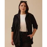 Gala-Xi Kadın Oversize Kapüşonlu Minimalist Ceket - Günlük Kullanım - 48 - Siyah