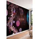 Galaksi ve Renkli Gezegenler - Modern Salon ve Genç Odası Tek Parça Tekstil Duvar Kağıdı, 300 x 280, W208-24
