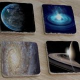 Galaksi ve Uzay Manzaraları Doğal Taş Bardak Altlığı 4'lü set - Natural Stone Coasters