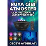 Galaksi Yıldız Projektörü Ve Bluetooth Hoparlör 10 Renk Modlu Okyanus Dalgalı Gece & Disko Lambası