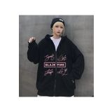 GALASHOP Blackpink İmza Baskılı Siyah Fermuarlı Kapüşonlu Sweatshirt