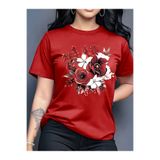 GALASHOP Kadınlar İçin Zümrüt Yeşili Çiçek Desenli T-Shirt