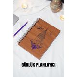 Galata Kulesi Ahşap Kapaklı Günlük Plan Defteri - Süresiz Ajanda (Ahşap Rengi Ceviz) A5