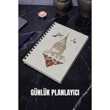 Galata Kulesi Tasarım Ahşap Kapak Günlük Planlayıcı - Süresiz Ajanda - A5 Tarihsiz Planlama Defteri