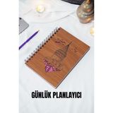 Galata Kulesi Tasarım Ahşap Kapaklı - Ajanda - Günlük Planlayıcı (Ceviz) Tarihsiz Planlama Defteri