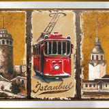 Galata Kulesi Tramvay Kız Kulesi Motifli Kanvas Tablo DBSANAT12773