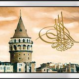 Galata Kulesi ve Tuğra Motifli Kanvas Tablo DBSANAT12819