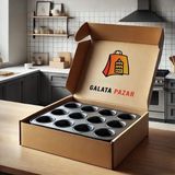 Galata Pazar 12'li Siyah Metal Muffin ve Cupcake Kalıbı - Dayanıklı ve Kolay Temizlenebilir Özellikte