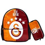 Galatasaray 2 Bölmeli 5 Yıldızlı Tek Büyük Suni Deri Anaokulu Çantası + Kalemlik