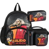 Galatasaray 2 Bölmeli Mauro Icardi Suni Deri Anaokulu Çantası + Beslenme Çantası + Kalemlik - Siyah