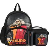 Galatasaray 2 Bölmeli Mauro Icardi Suni Deri Anaokulu Çantası + Beslenme Çantası - Siyah