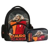 Galatasaray 2 Bölmeli Mauro Icardi Suni Deri Okul Çantası + Kalemlik - Siyah