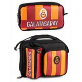 Galatasaray Erkek Çocuk Çizgi Baskılı Suni Deri Beslenme Çantası ve Kalemlik Seti (İkili Set) - SETM