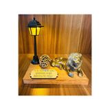 Galatasaray Işıklı Aslan Biblo, Özel Tasarım Hediyelik, 15x15 cm, Ahşap Taban