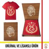 Galatasaray Lisanslı 2025 Şampiyonluk Kırmızı Özel Yetişkin T-Shirt Hediye Aslan Ahşap Kutulu